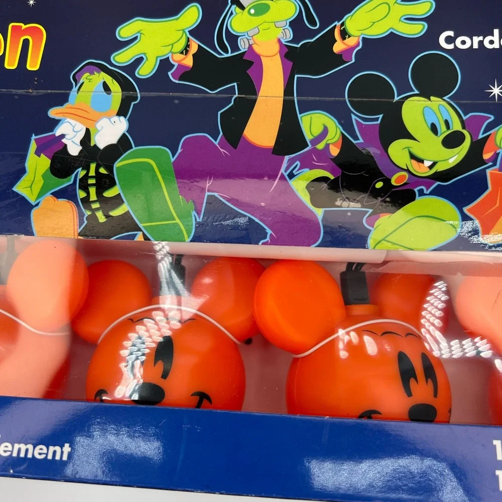 Disney Orange Halloween Mickey Mouse Pumpkin Head String Light Christmas Holiday